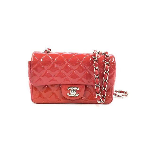 Chanel Classic Flap Mini Red Patent Leather Silver Hardware