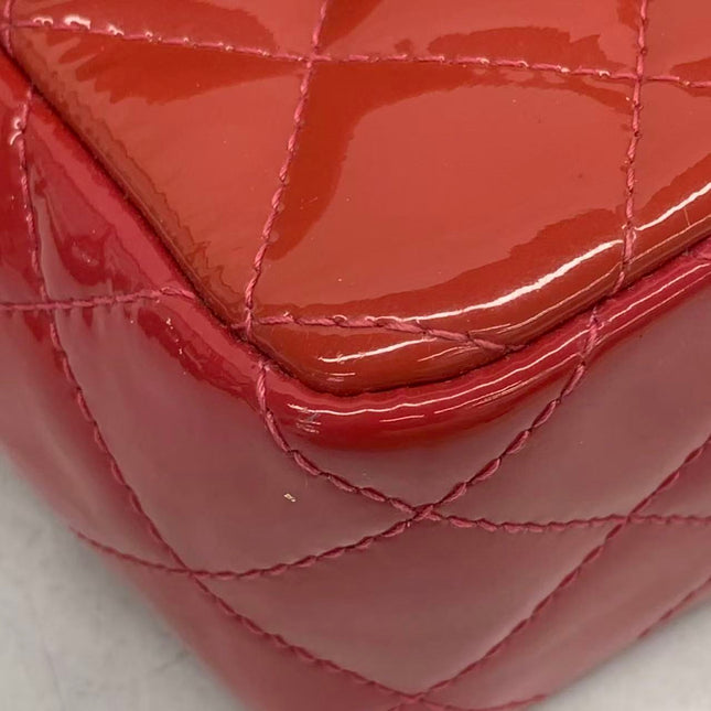Chanel Classic Flap Mini Red Patent Leather Silver Hardware