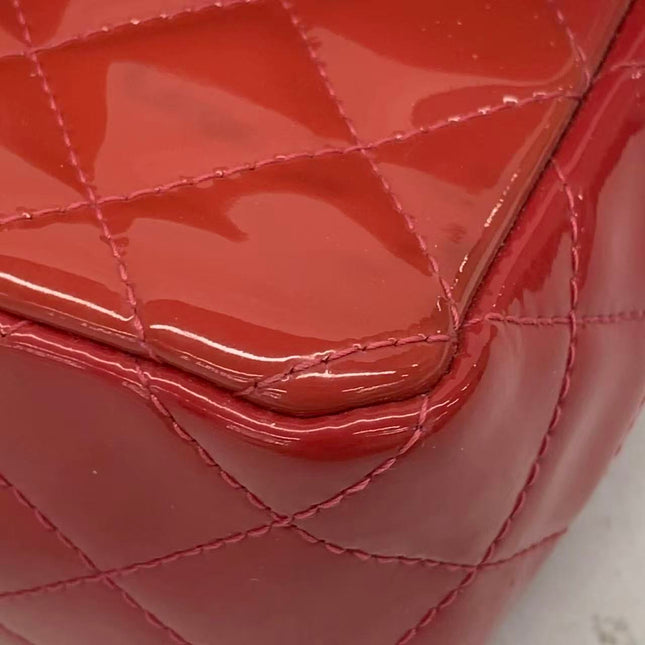 Chanel Classic Flap Mini Red Patent Leather Silver Hardware