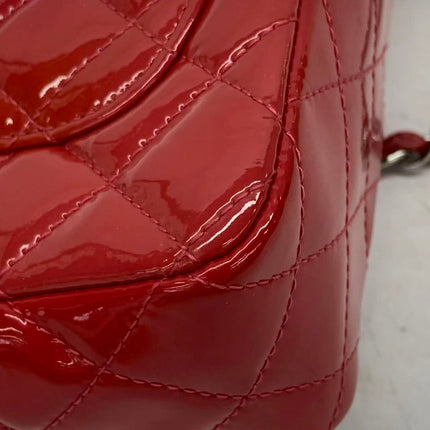 Chanel Classic Flap Mini Red Patent Leather Silver Hardware