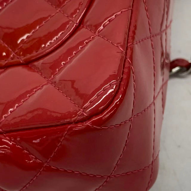 Chanel Classic Flap Mini Red Patent Leather Silver Hardware