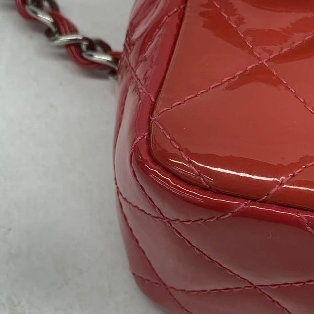 Chanel Classic Flap Mini Red Patent Leather Silver Hardware