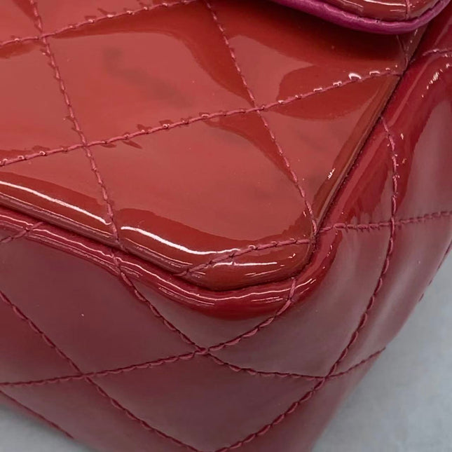 Chanel Classic Flap Mini Red Patent Leather Silver Hardware