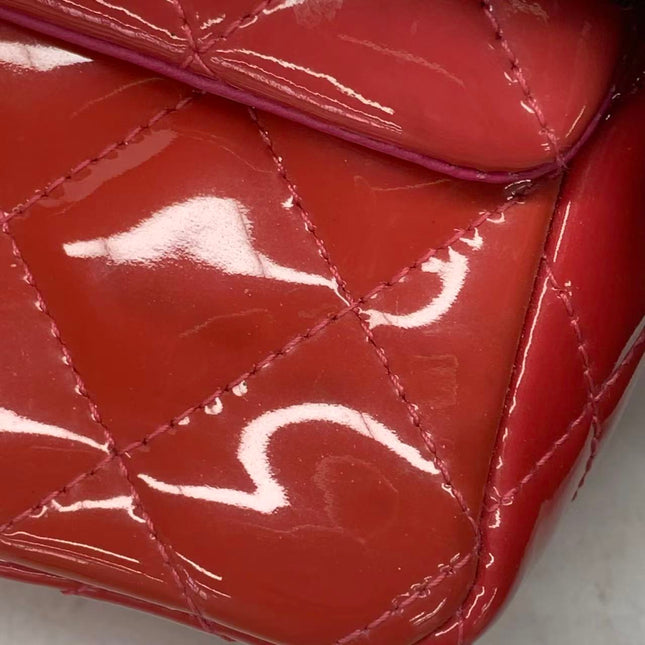 Chanel Classic Flap Mini Red Patent Leather Silver Hardware