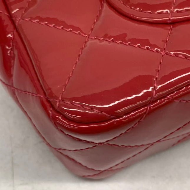 Chanel Classic Flap Mini Red Patent Leather Silver Hardware
