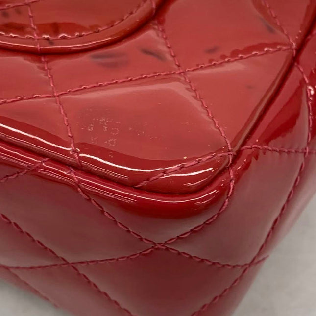 Chanel Classic Flap Mini Red Patent Leather Silver Hardware