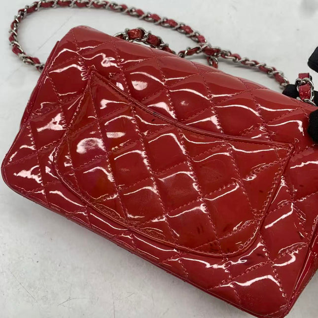 Chanel Classic Flap Mini Red Patent Leather Silver Hardware