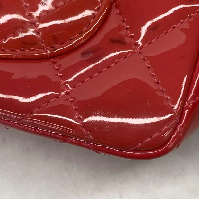 Chanel Classic Flap Mini Red Patent Leather Silver Hardware