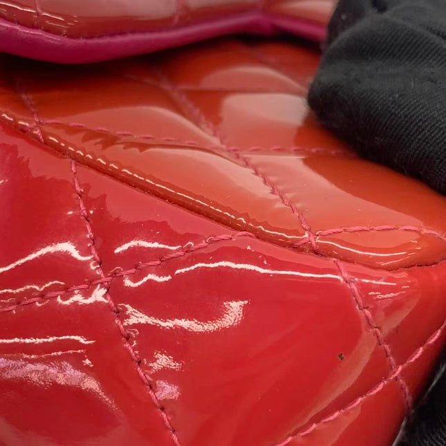 Chanel Classic Flap Mini Red Patent Leather Silver Hardware