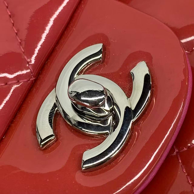 Chanel Classic Flap Mini Red Patent Leather Silver Hardware