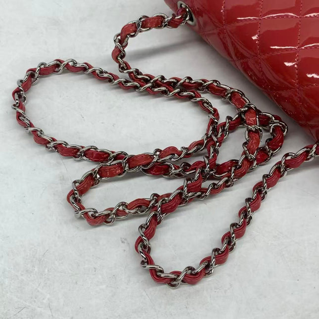Chanel Classic Flap Mini Red Patent Leather Silver Hardware