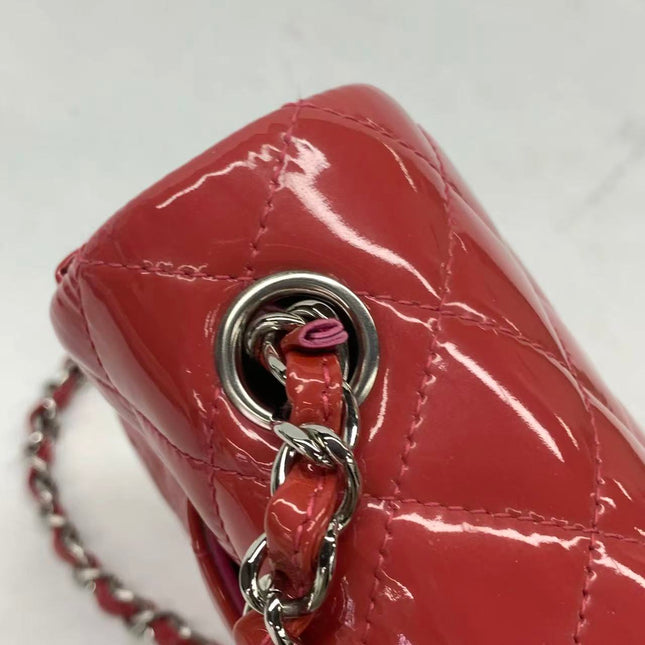 Chanel Classic Flap Mini Red Patent Leather Silver Hardware