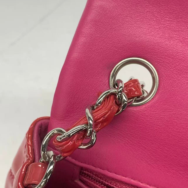 Chanel Classic Flap Mini Red Patent Leather Silver Hardware