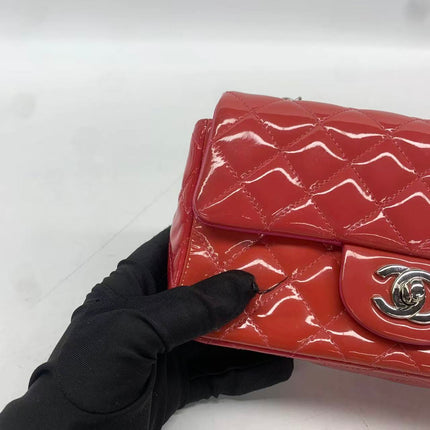 Chanel Classic Flap Mini Red Patent Leather Silver Hardware
