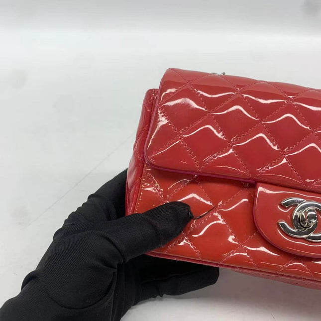 Chanel Classic Flap Mini Red Patent Leather Silver Hardware