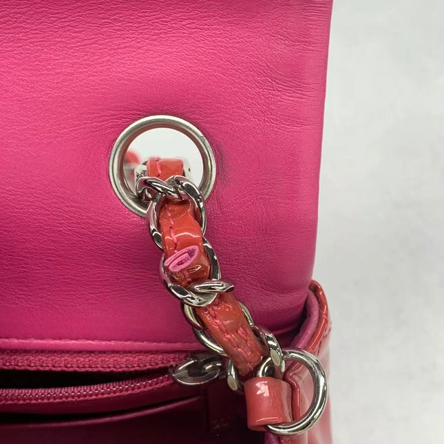 Chanel Classic Flap Mini Red Patent Leather Silver Hardware