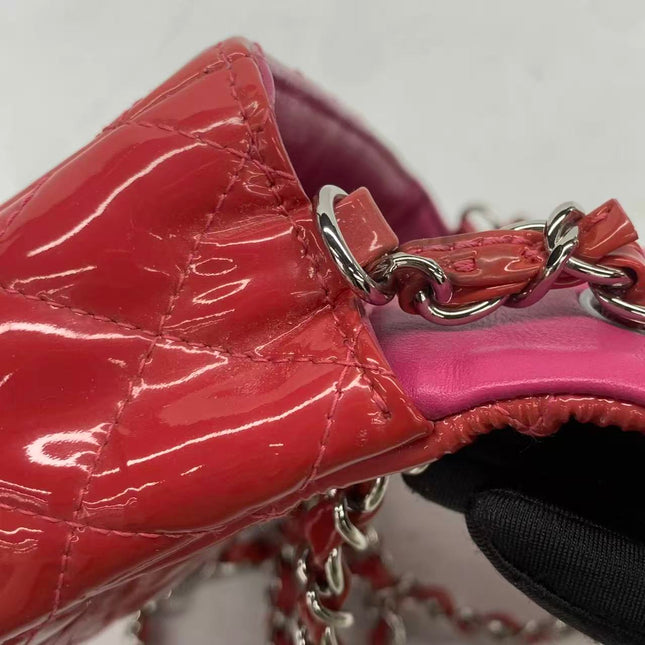 Chanel Classic Flap Mini Red Patent Leather Silver Hardware