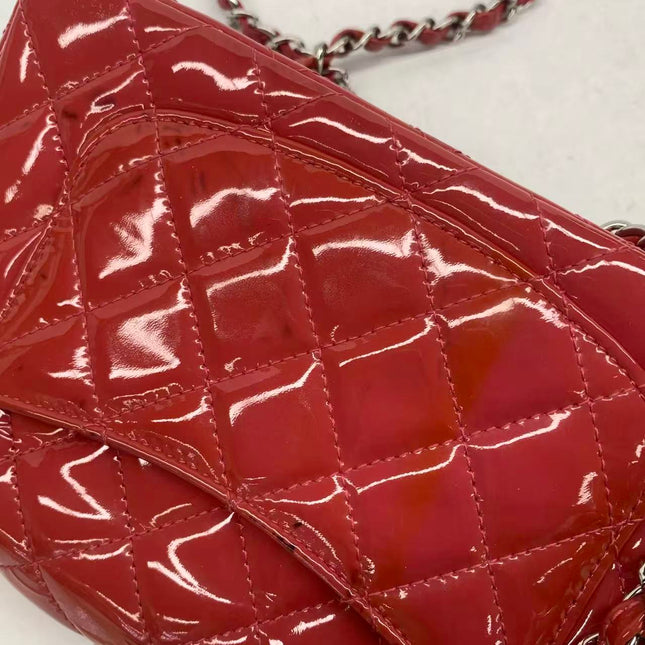 Chanel Classic Flap Mini Red Patent Leather Silver Hardware
