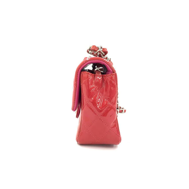 Chanel Classic Flap Mini Red Patent Leather Silver Hardware