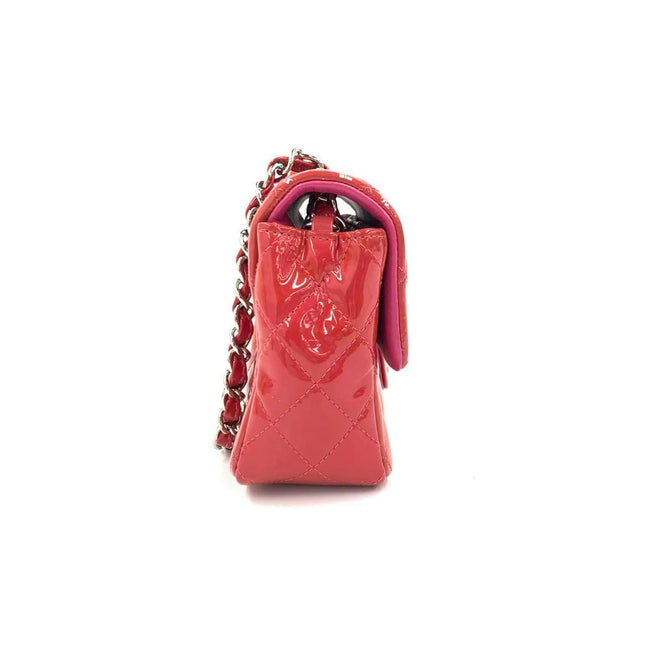 Chanel Classic Flap Mini Red Patent Leather Silver Hardware
