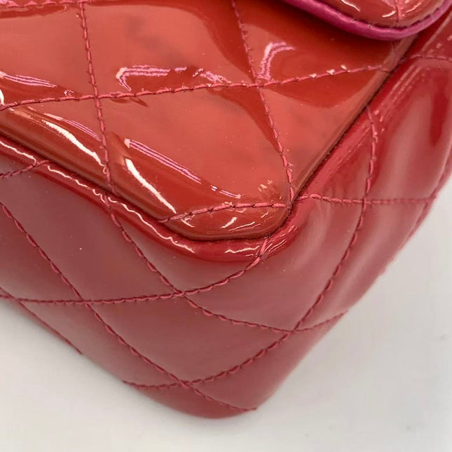 Chanel Classic Flap Mini Red Patent Leather Silver Hardware