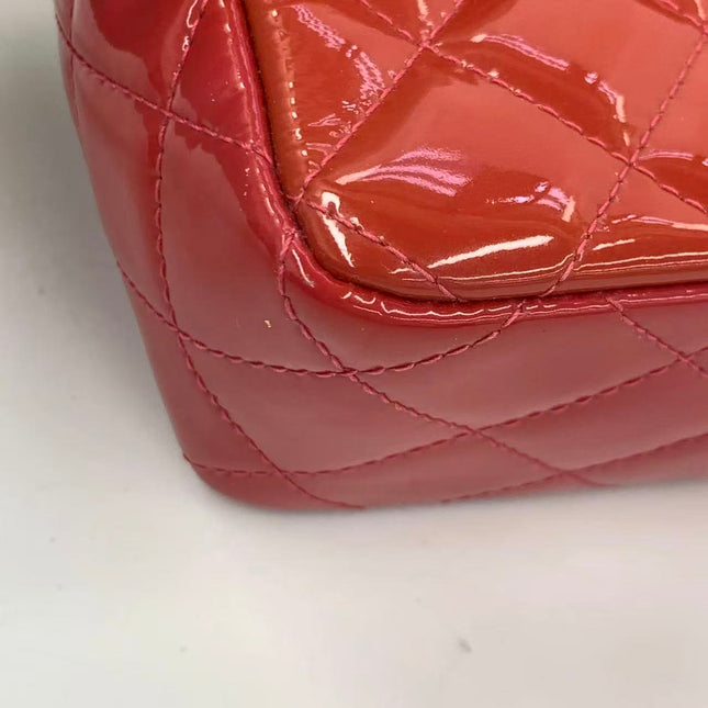 Chanel Classic Flap Mini Red Patent Leather Silver Hardware