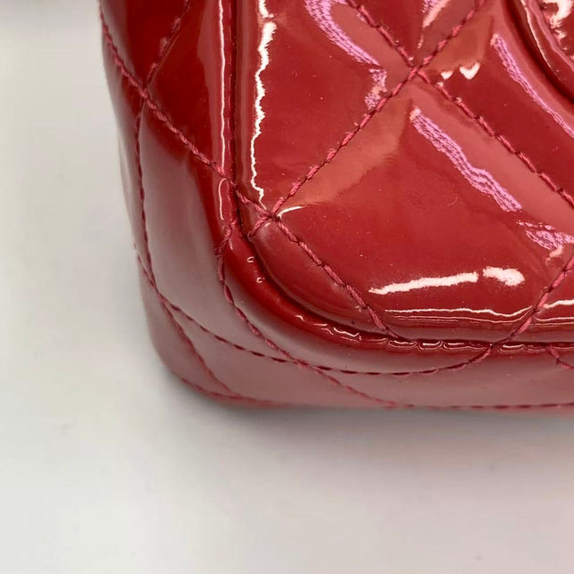 Chanel Classic Flap Mini Red Patent Leather Silver Hardware