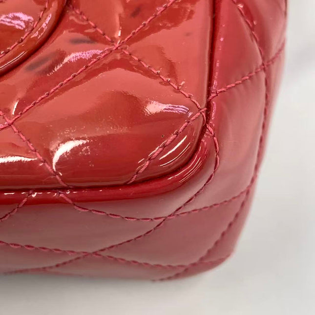 Chanel Classic Flap Mini Red Patent Leather Silver Hardware
