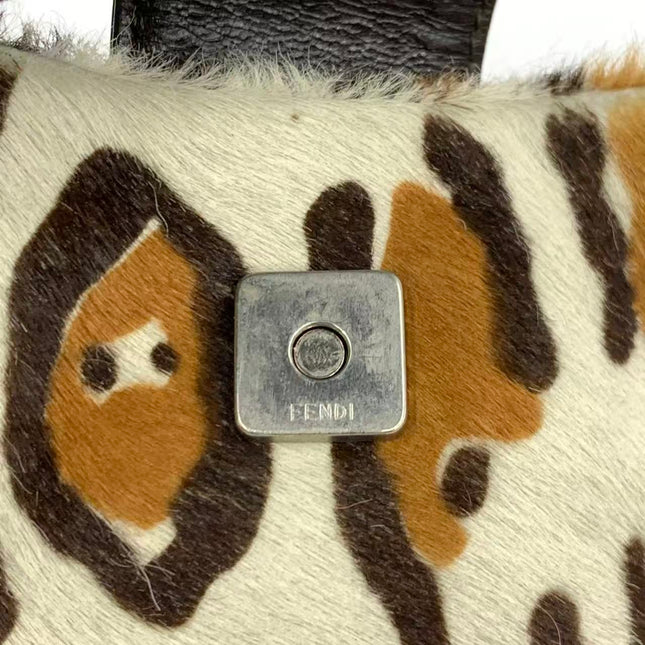 Fendi Mini Croissant Pony hair in Leopard print White Multicolor
