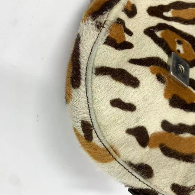 Fendi Mini Croissant Pony hair in Leopard print White Multicolor