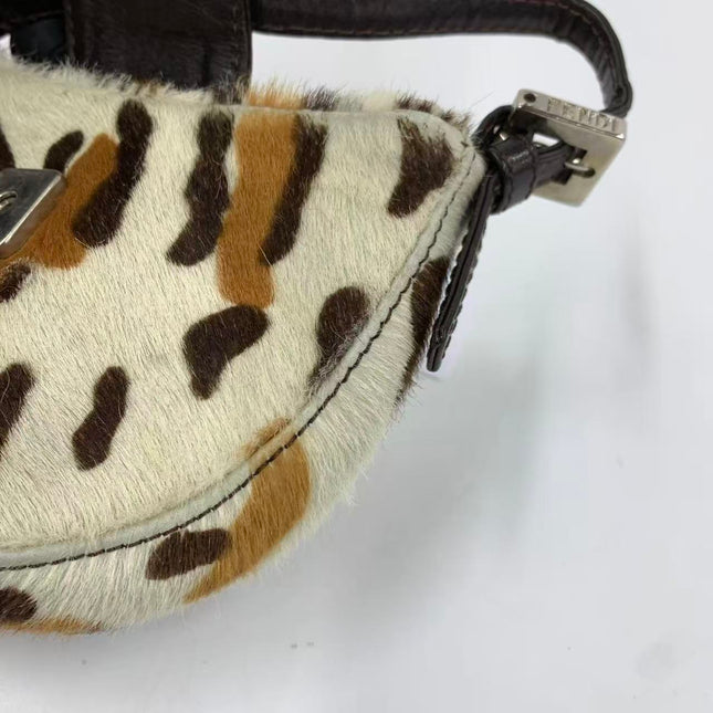 Fendi Mini Croissant Pony hair in Leopard print White Multicolor