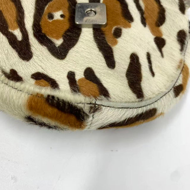 Fendi Mini Croissant Pony hair in Leopard print White Multicolor