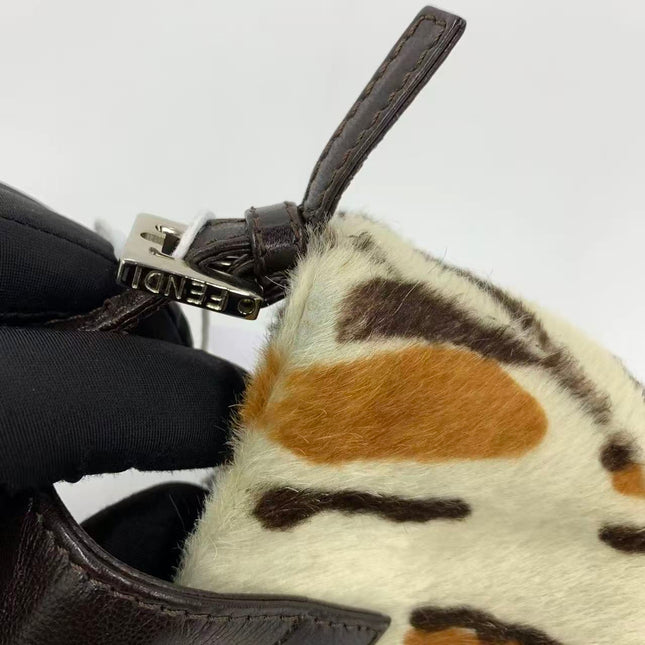 Fendi Mini Croissant Pony hair in Leopard print White Multicolor