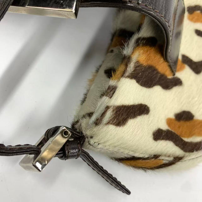 Fendi Mini Croissant Pony hair in Leopard print White Multicolor