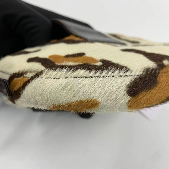 Fendi Mini Croissant Pony hair in Leopard print White Multicolor