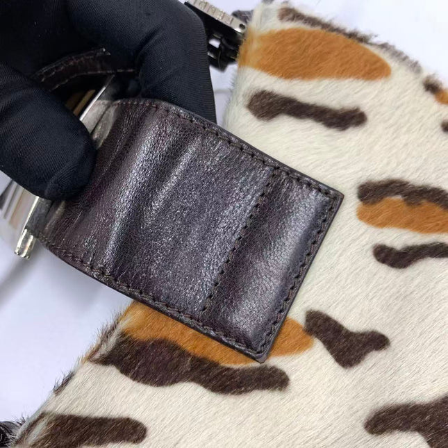 Fendi Mini Croissant Pony hair in Leopard print White Multicolor