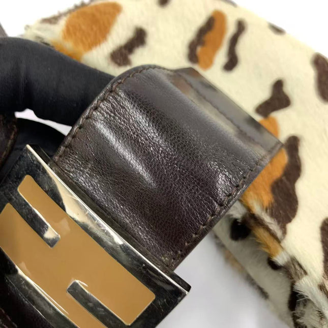 Fendi Mini Croissant Pony hair in Leopard print White Multicolor