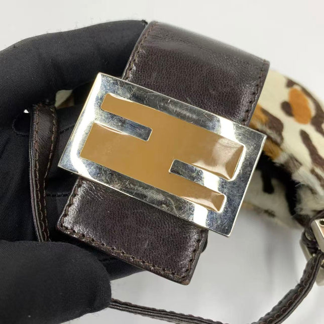 Fendi Mini Croissant Pony hair in Leopard print White Multicolor