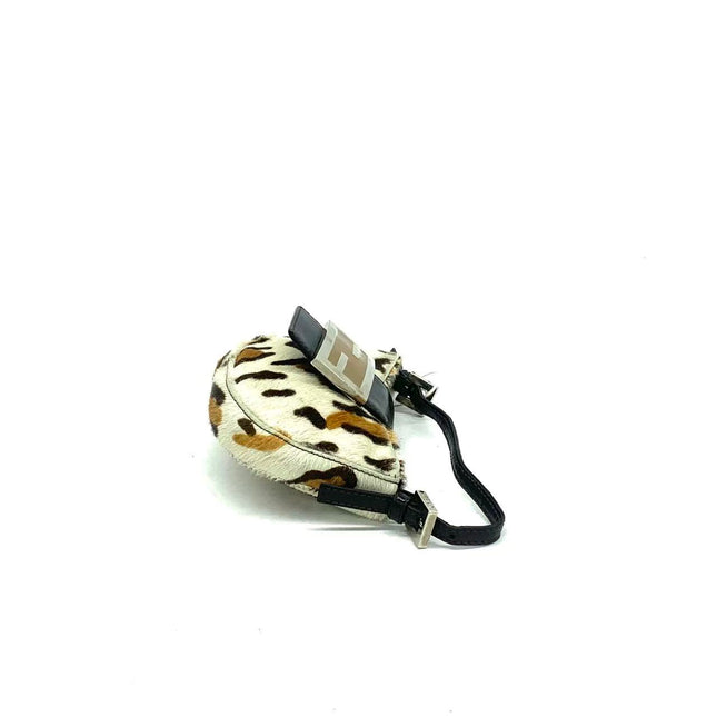 Fendi Mini Croissant Pony hair in Leopard print White Multicolor
