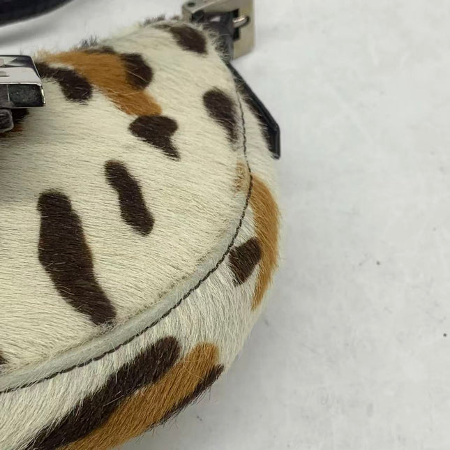 Fendi Mini Croissant Pony hair in Leopard print White Multicolor