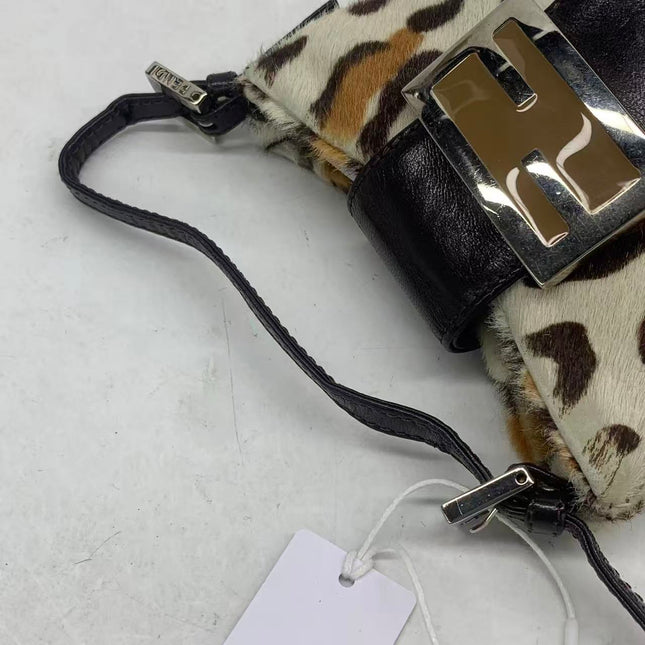 Fendi Mini Croissant Pony hair in Leopard print White Multicolor