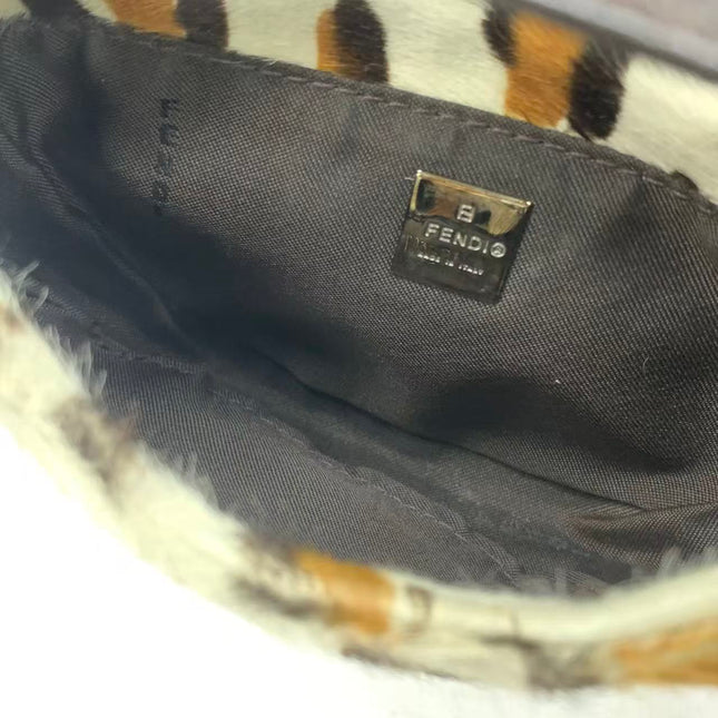 Fendi Mini Croissant Pony hair in Leopard print White Multicolor