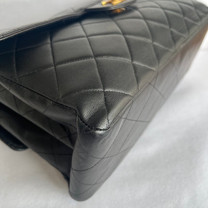 Chanel Jumbo Double Sided Classic Flap Black Lambskin Leather 24k Gold Hardware Handbag