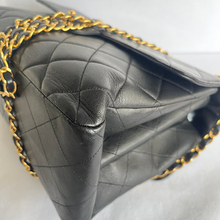 Chanel Jumbo Double Sided Classic Flap Black Lambskin Leather 24k Gold Hardware Handbag
