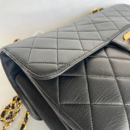 Chanel Jumbo Double Sided Classic Flap Black Lambskin Leather 24k Gold Hardware Handbag