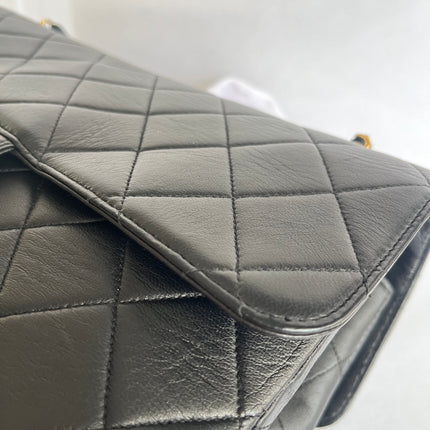 Chanel Jumbo Double Sided Classic Flap Black Lambskin Leather 24k Gold Hardware Handbag