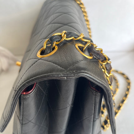 Chanel Jumbo Double Sided Classic Flap Black Lambskin Leather 24k Gold Hardware Handbag