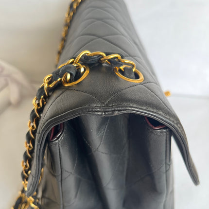 Chanel Jumbo Double Sided Classic Flap Black Lambskin Leather 24k Gold Hardware Handbag