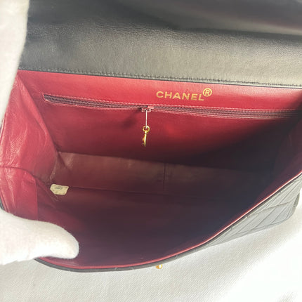 Chanel Jumbo Double Sided Classic Flap Black Lambskin Leather 24k Gold Hardware Handbag