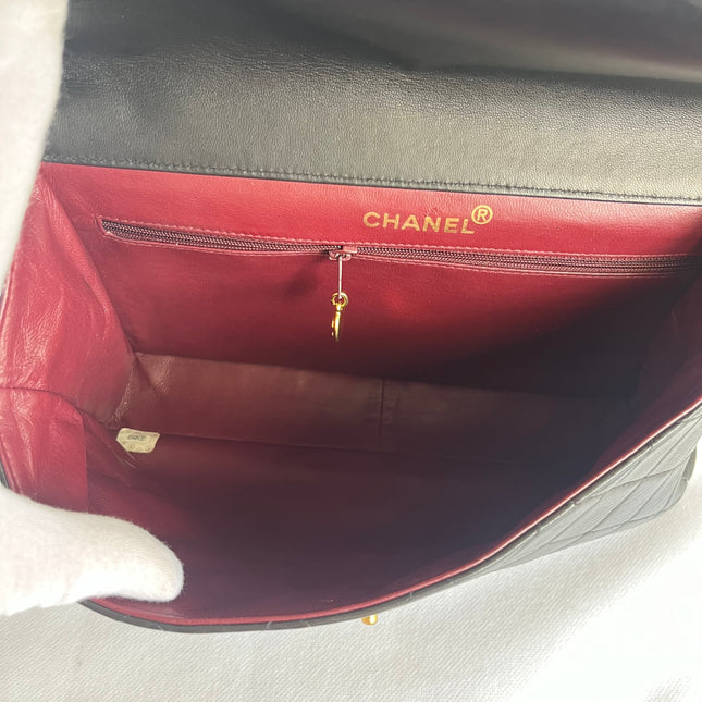 Chanel Jumbo Double Sided Classic Flap Black Lambskin Leather 24k Gold Hardware Handbag